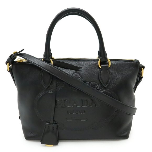 PRADA Handbags - PRADA Prada Handbag Tote Bag Shoulder Embossed Leather NERO Black 1BA104